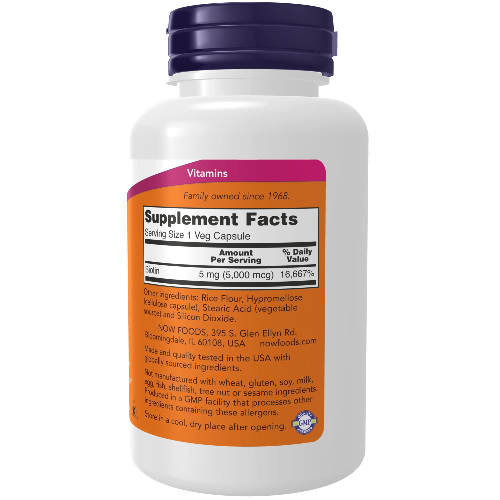 NOW Foods Biotin 5000 mcg capsules bottle front view