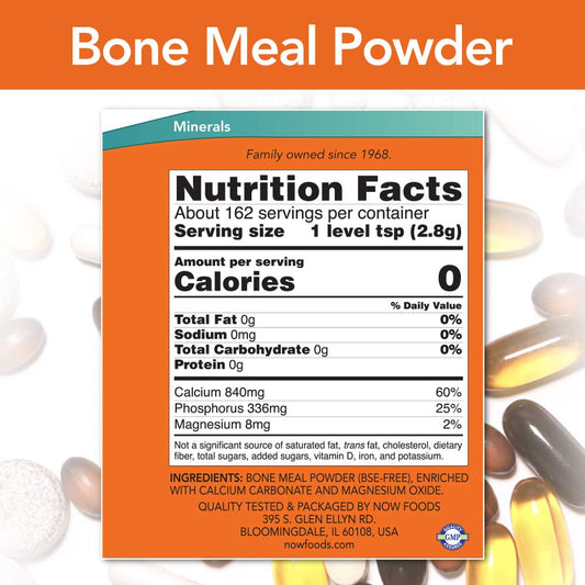 NOW Foods Bone Meal Powder 1 lb back label