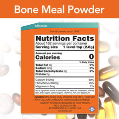 NOW Foods Bone Meal Powder 1 lb back label