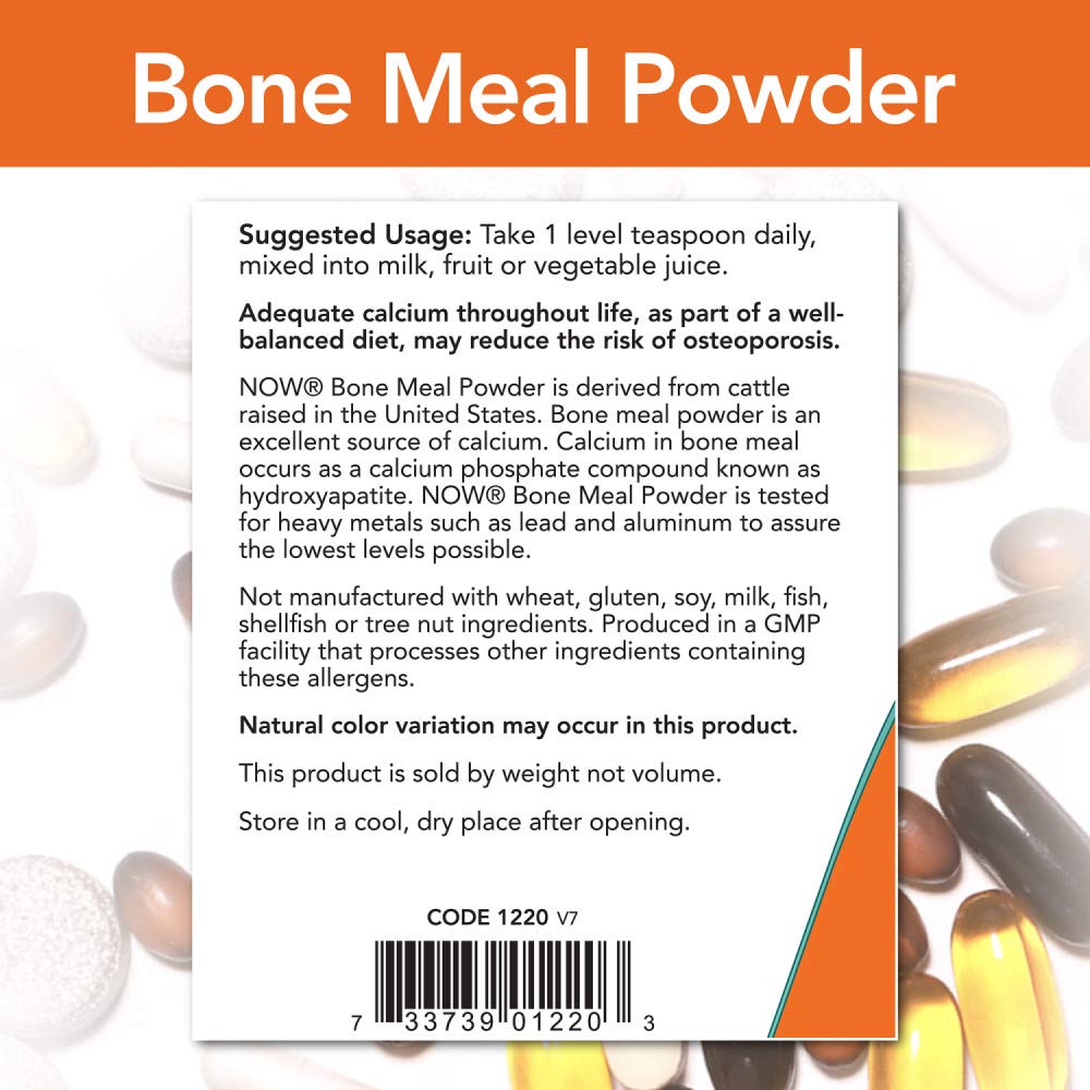 Nutrition facts panel for NOW Foods Bone Meal Powder