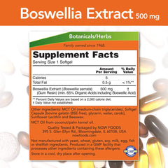 Label of Now Foods Boswellia Extract 500 mg Softgels