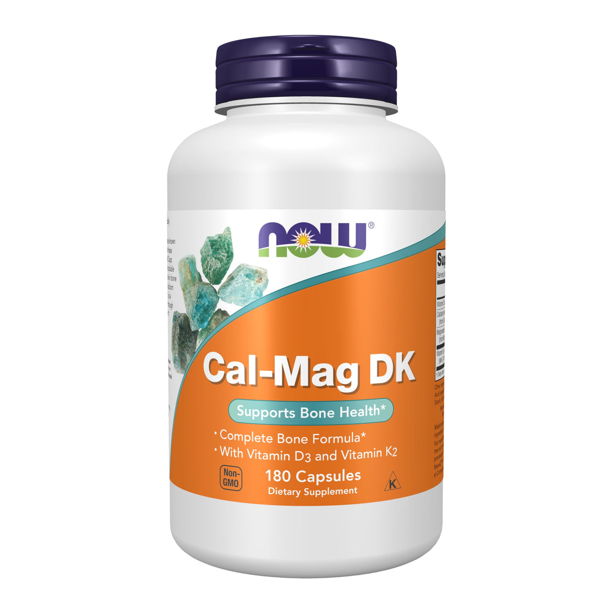 NOW Foods Cal-Mag DK bottle with Vitamin D-3 and Vitamin K-2 label