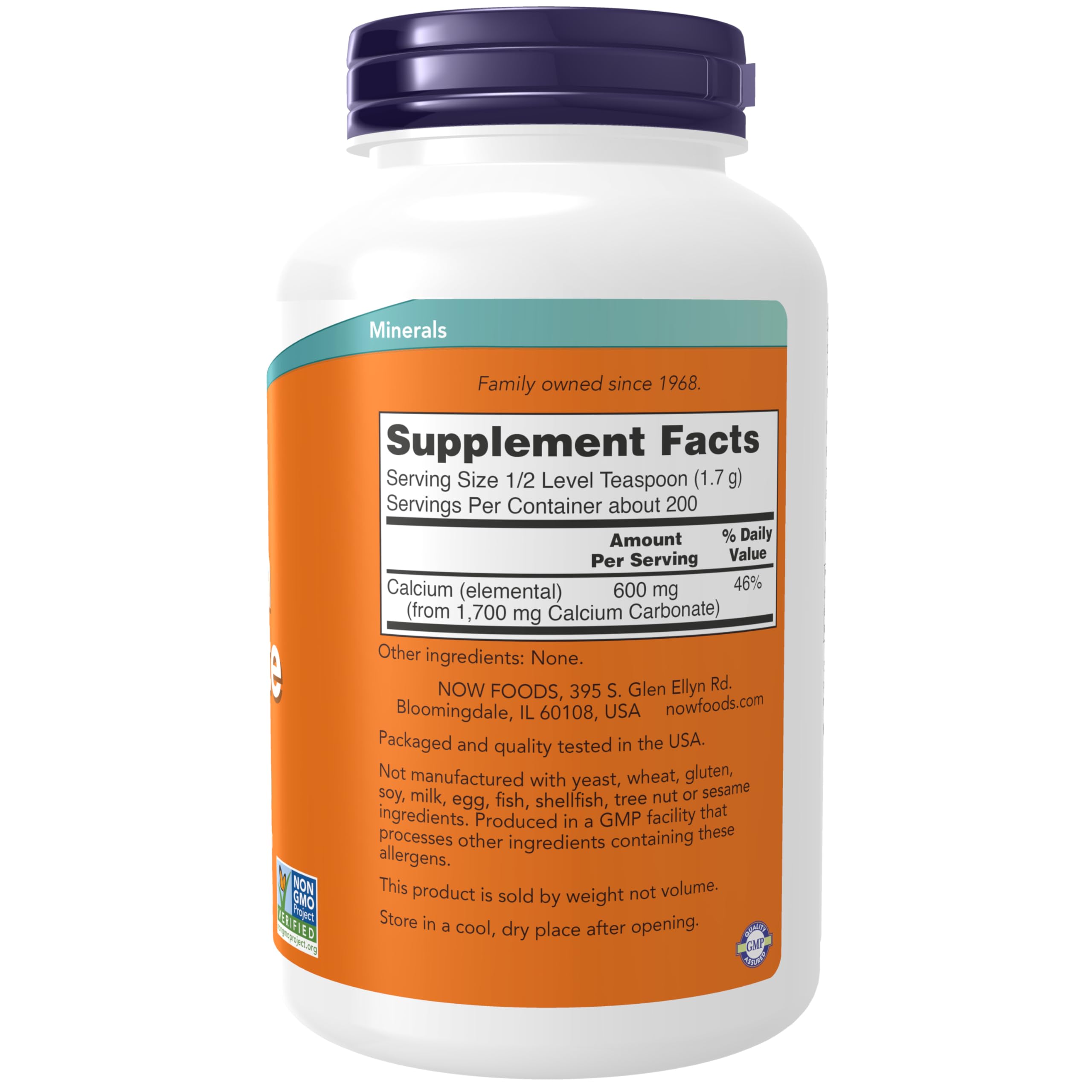 NOW Foods Calcium Carbonate Powder 12 oz bottle label