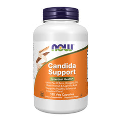 NOW Foods Candida Support bottle label featuring Pau D'Arco and Caprylic Acid