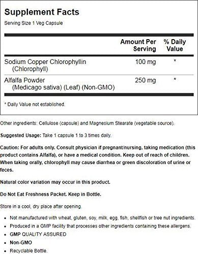 Chlorophyll supplement with alfalfa powder - sodium copper chlorophyllin