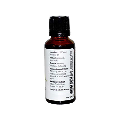 NOW Foods Clary Sage diffuser setup showing mood balancing aroma.