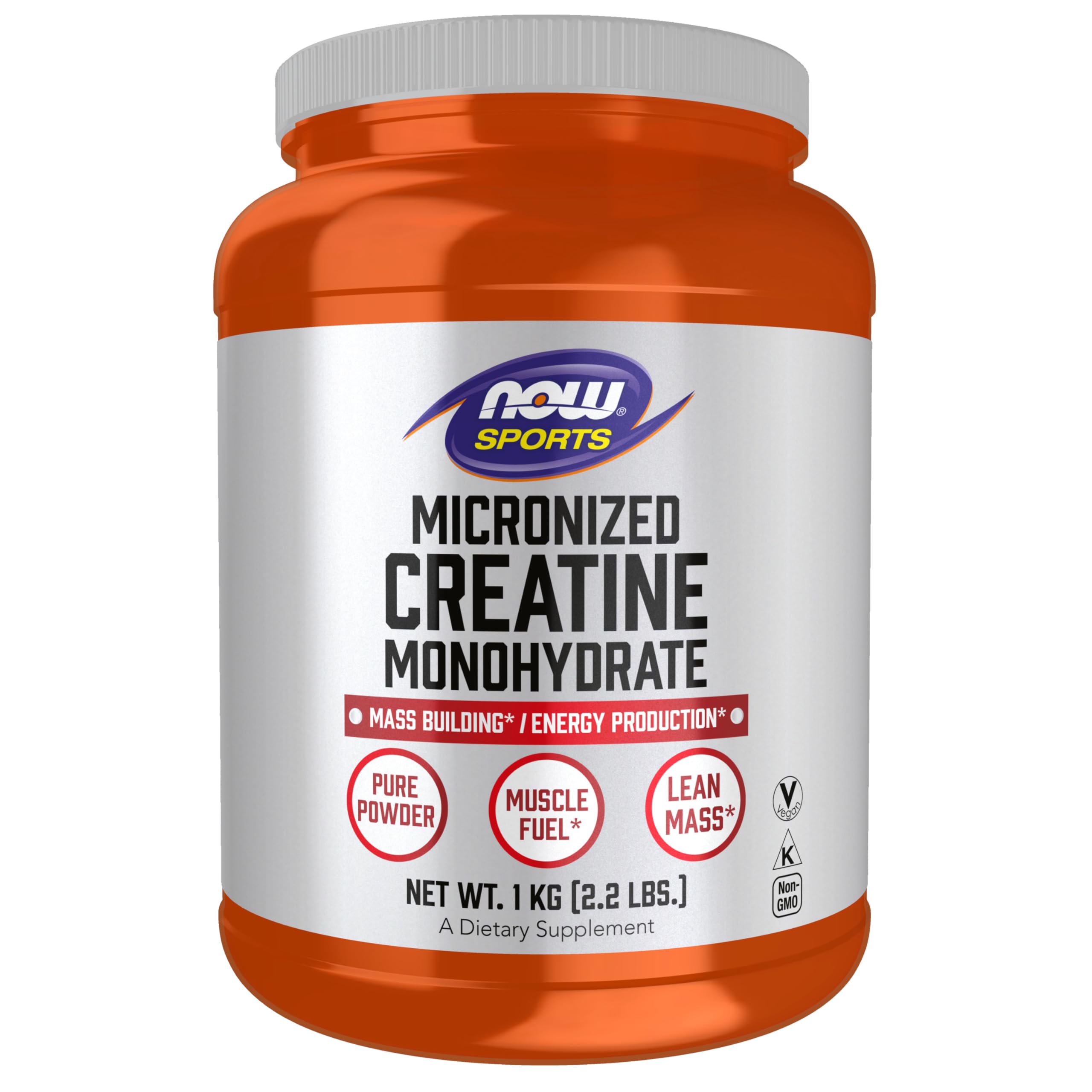 NOW Foods creatine micronized powder in a tub for easy mixing during workouts