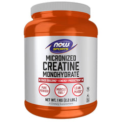 NOW Foods creatine micronized powder in a tub for easy mixing during workouts