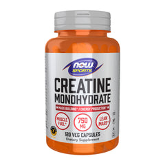 NOW Foods Creatine Monohydrate 750 mg bottle with 120 vegan capsules