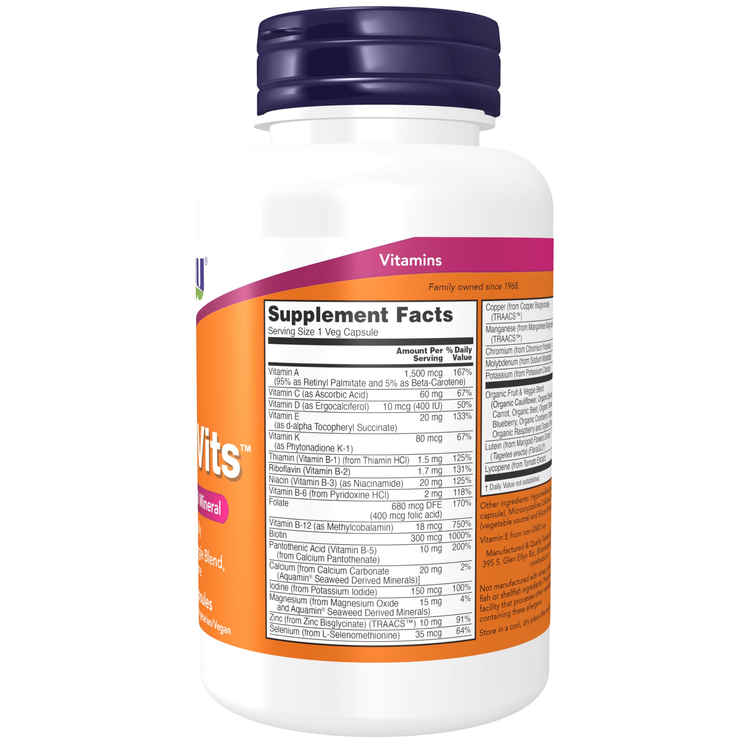 Close-up of Daily Vits 120 Veg Capsules label