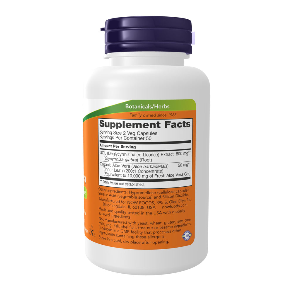 DGL with Aloe Vera capsules arranged on white background