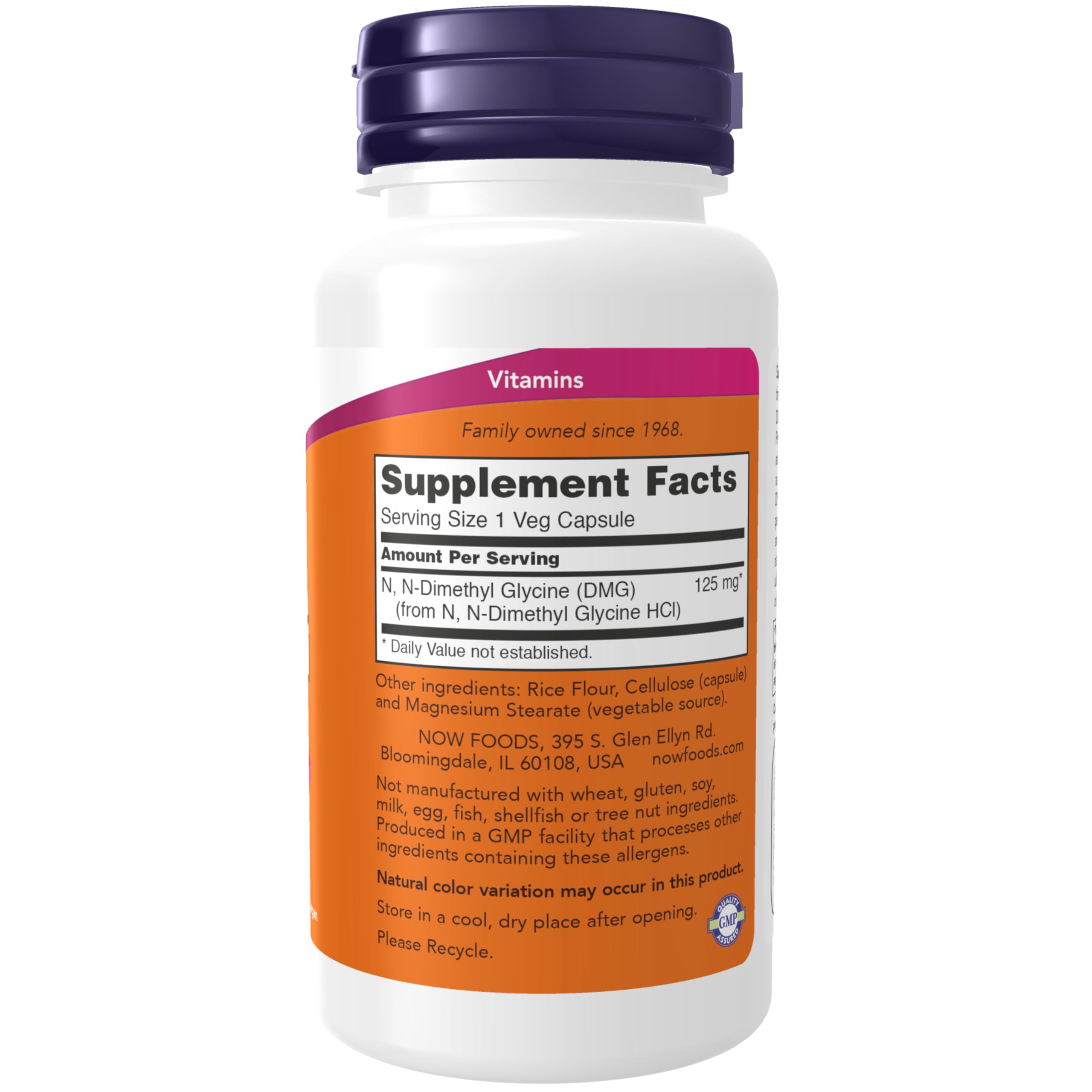 Close-up of DMG ingredients on label