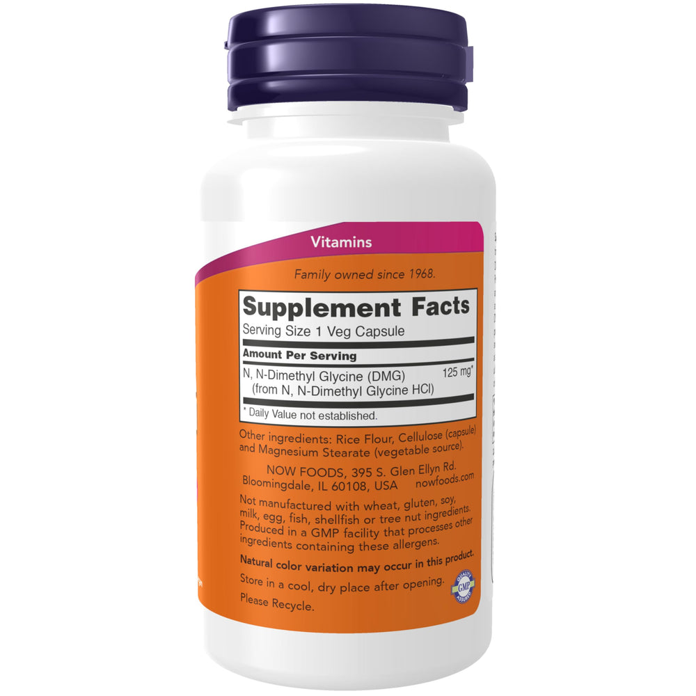 Close-up of DMG ingredients on label