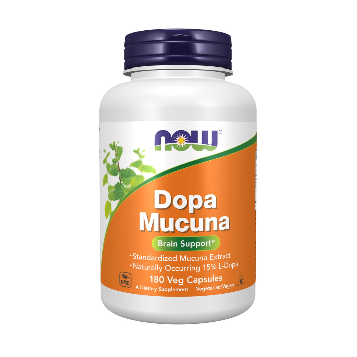 NOW Foods Dopa Mucuna bottle with 180 vegan capsules