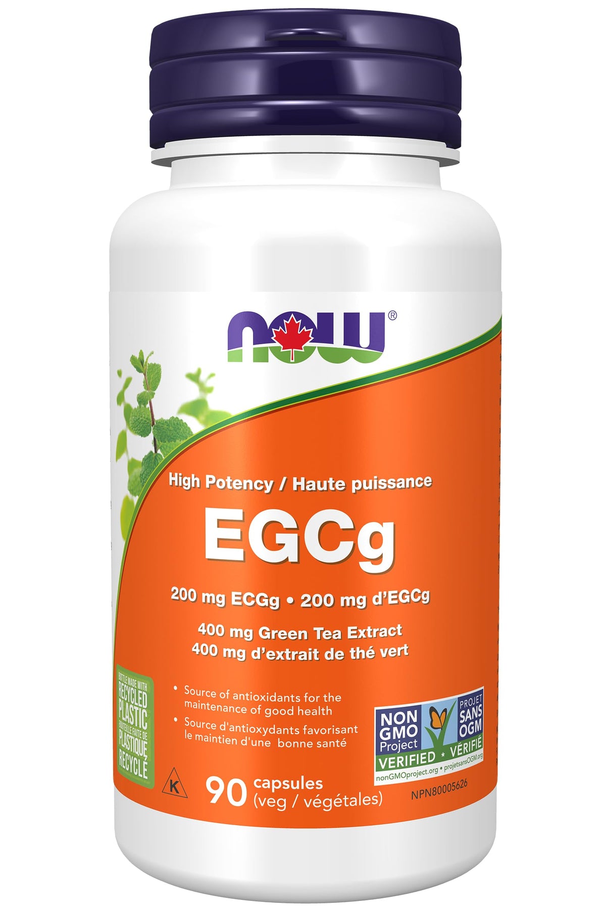 NOW Foods Green Tea Extract 400 mg bottle with 90 vegan capsules