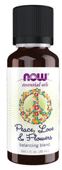 NOW Foods Peace Love and Flowers essential oil bottle 1 oz label