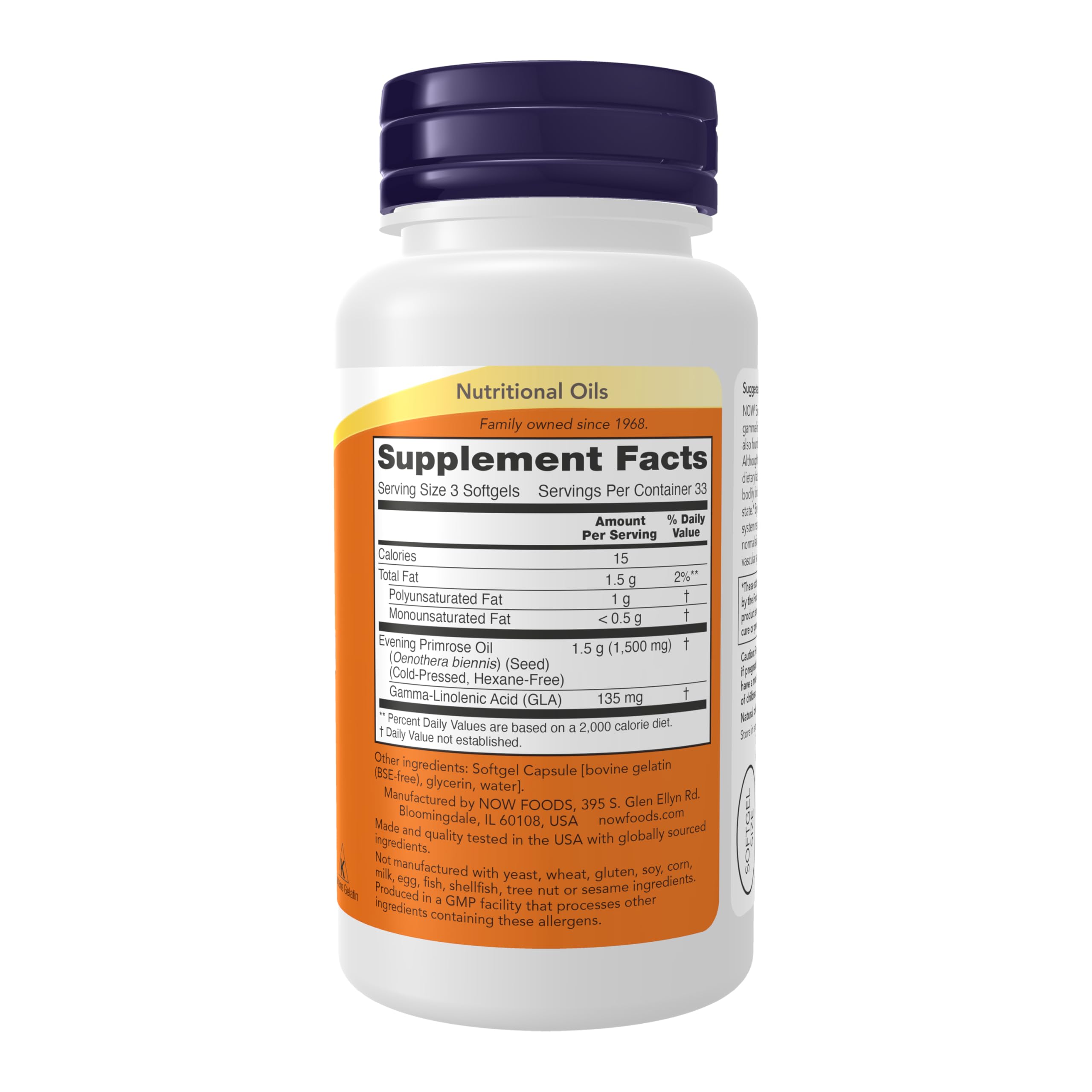 NOW Foods Evening Primrose Oil bottle close-up with label