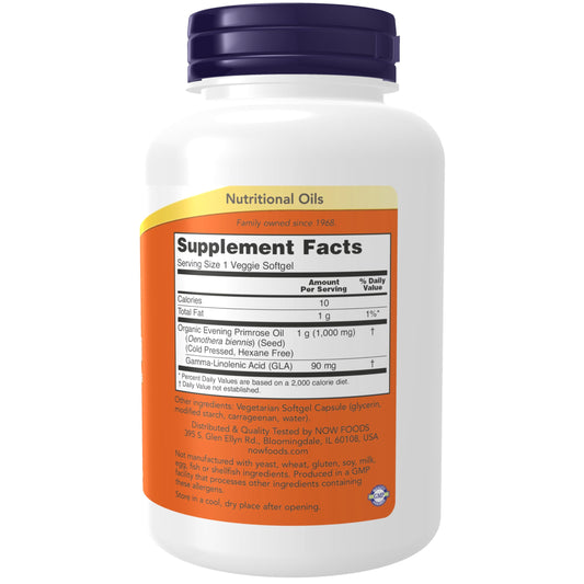 Cold-pressed, hexane-free NOW Foods Evening Primrose Oil bottle