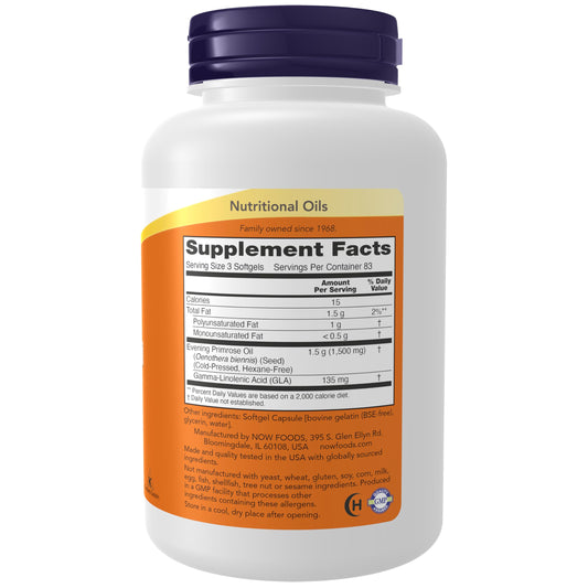 Close-up of NOW Foods Evening Primrose Oil softgels
