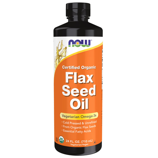 NOW Foods Certified Organic Flax Seed Oil bottle 24 oz