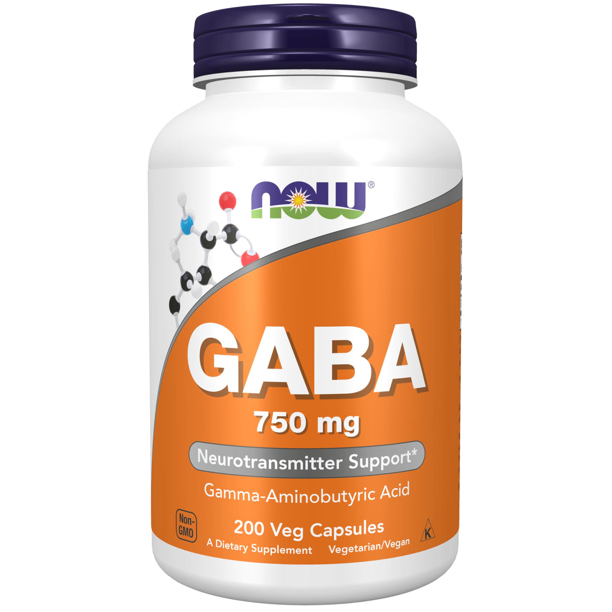 NOW Foods GABA 750mg Gamma-Aminobutyric Acid bottle label