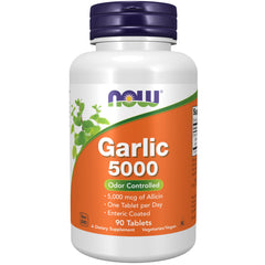 NOW Foods Garlic 5,000 mcg enteric-coated tablets bottle front view