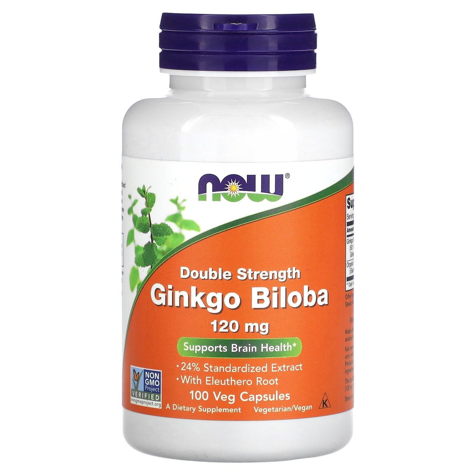 NOW Foods Ginkgo Biloba 120 mg bottle with 100 vegan capsules