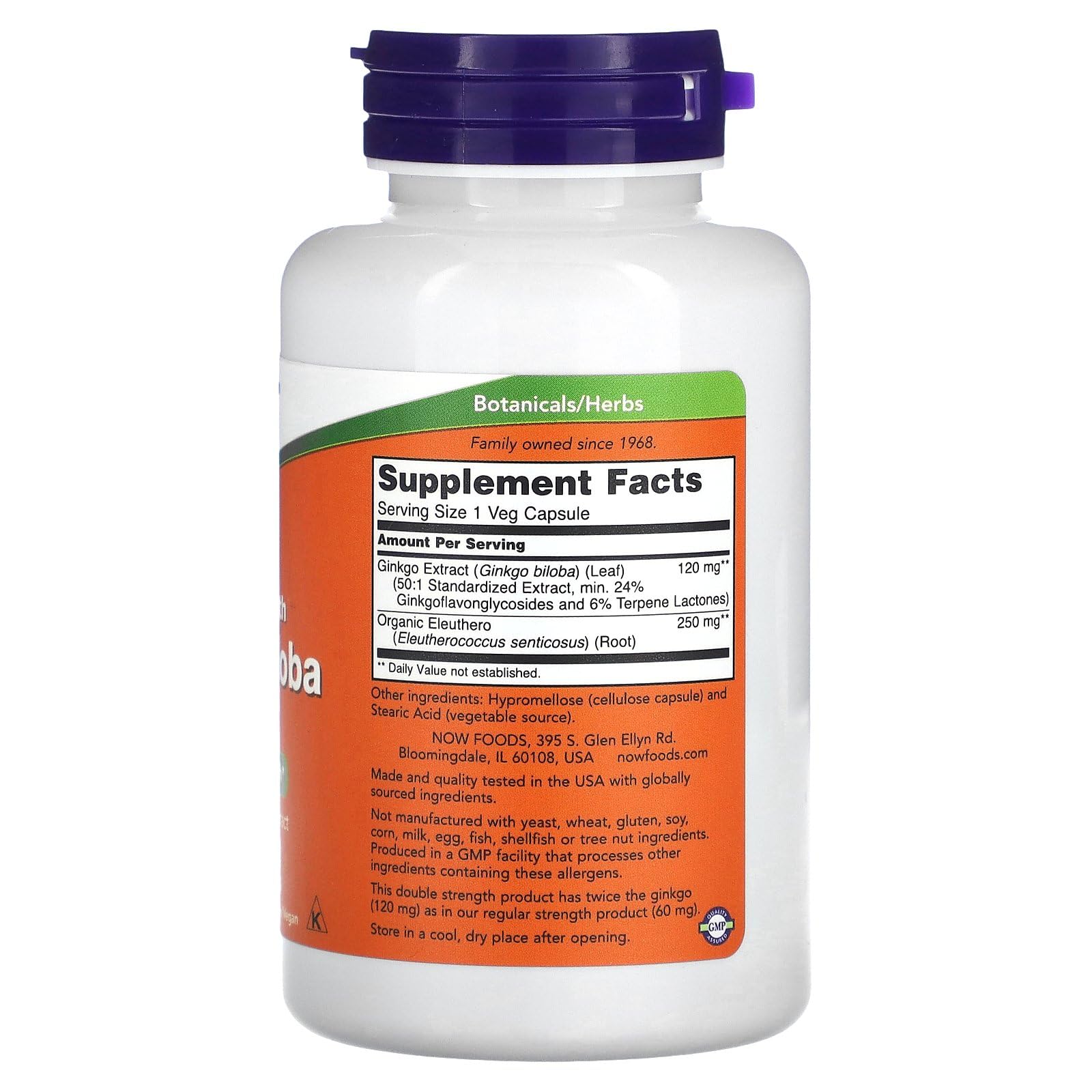 NOW Foods Ginkgo Biloba extract label and bottle