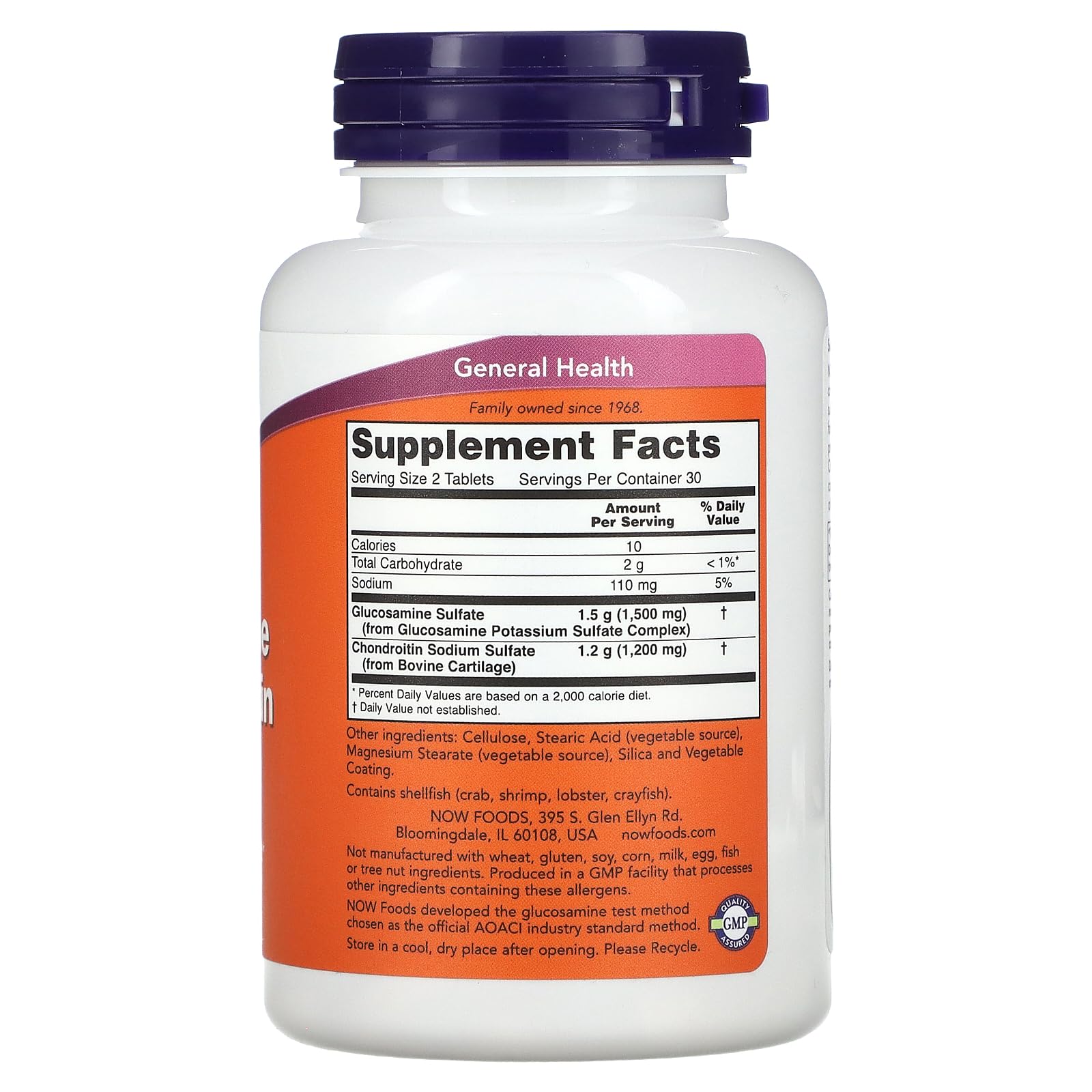 Close-up of NOW Foods Glucosamine & Chondroitin sulfate tablets