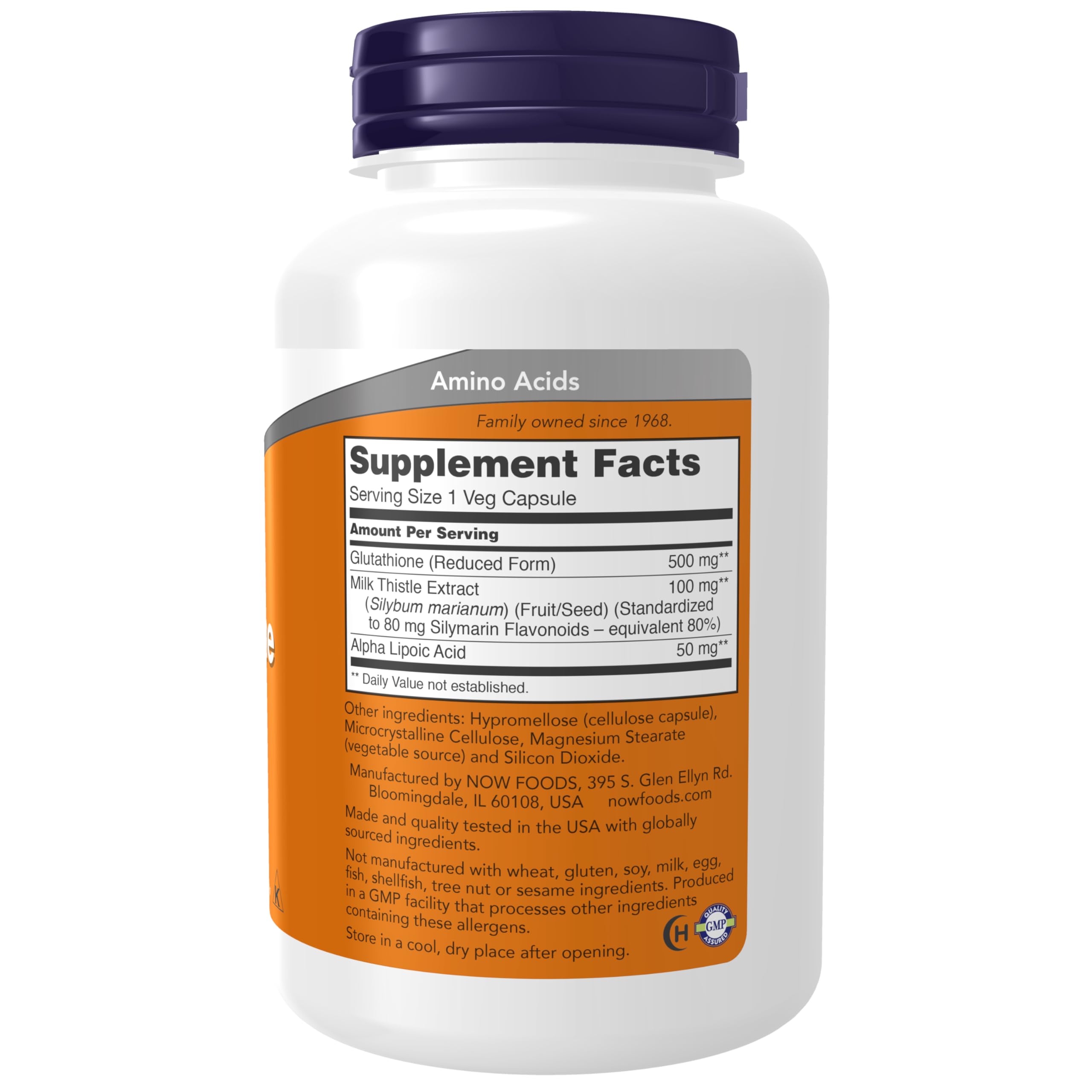 Close-up of Glutathione 500 mg label on beige bottle