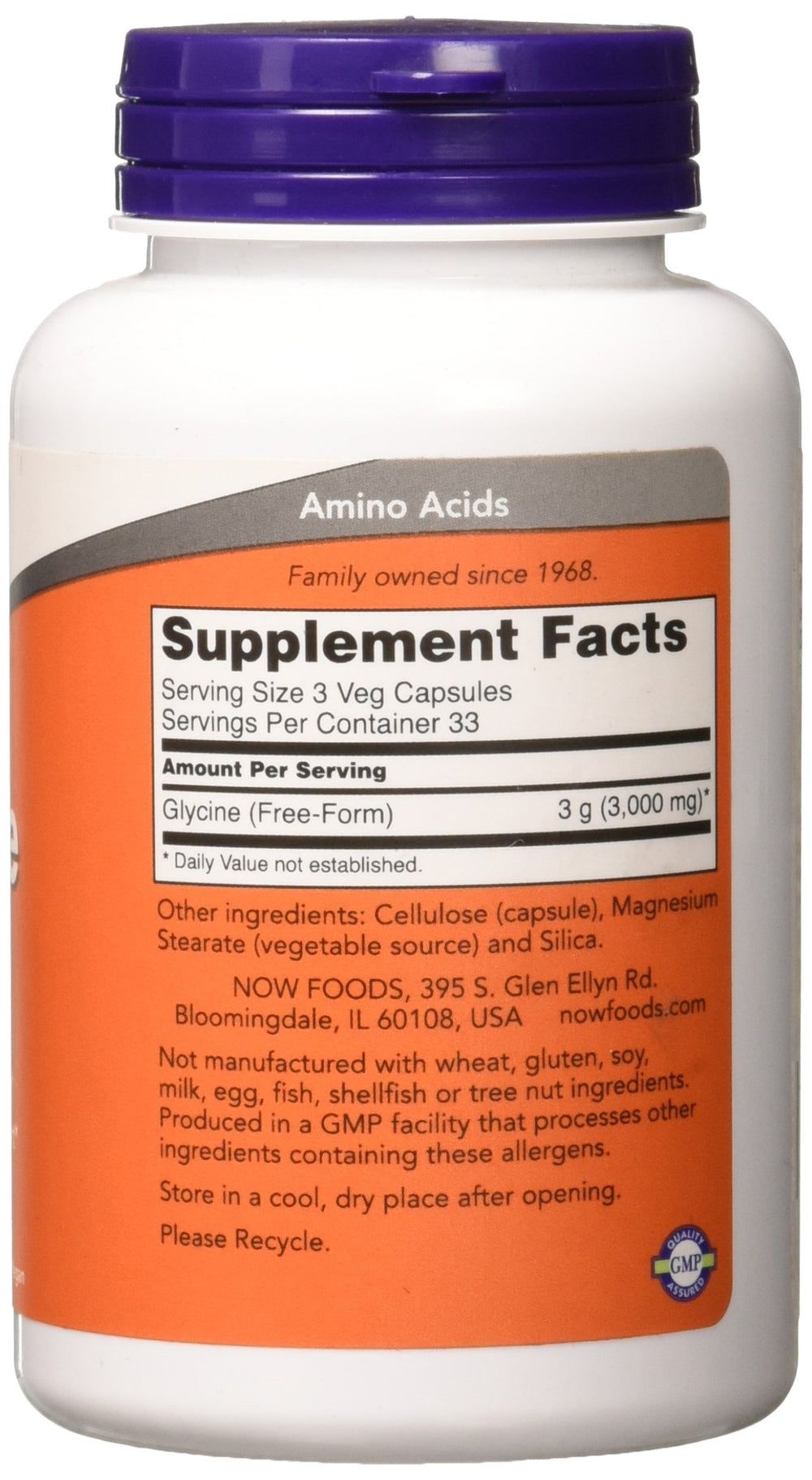 NOW Foods Glycine bottle with label detail