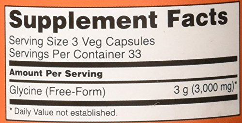 Supplement Facts panel for Now Foods Glycine 1000 mg
