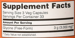 Supplement Facts panel for Now Foods Glycine 1000 mg