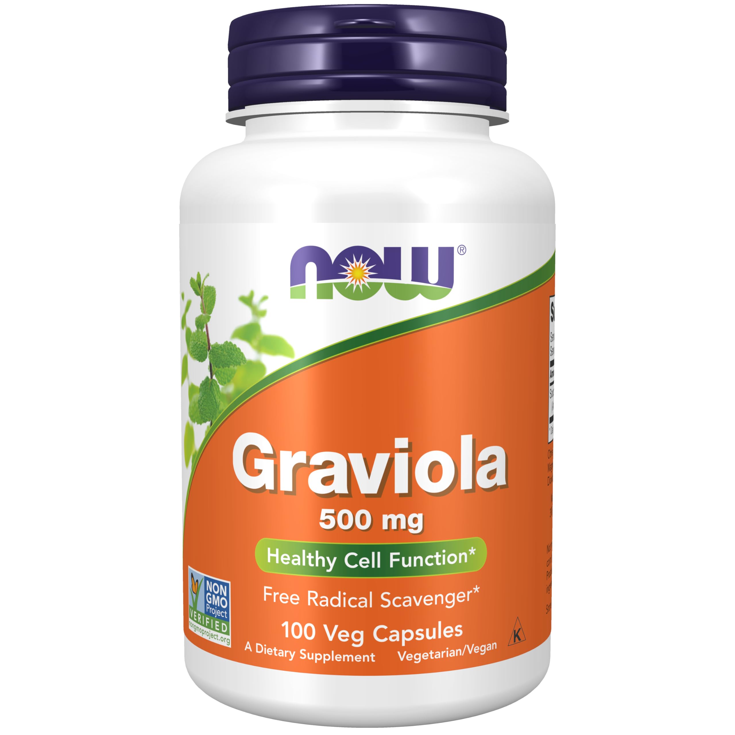 NOW Foods Graviola 500 mg bottle with 100 vegetarian capsules