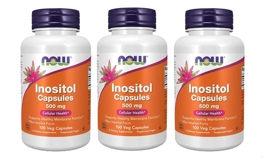 NOW Foods Inositol 500mg 100 capsules pack of 3 bottle front