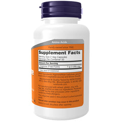 Close-up of NOW L-Arginine 500 mg capsules