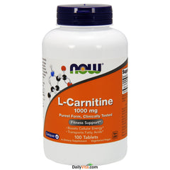 NOW Foods L-Carnitine 1000mg supplement bottle, 100 tablets