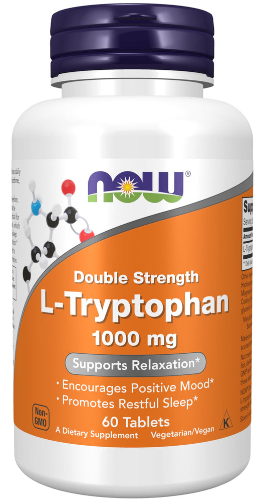 NOW Foods L-Tryptophan 1000 mg bottle and tablets