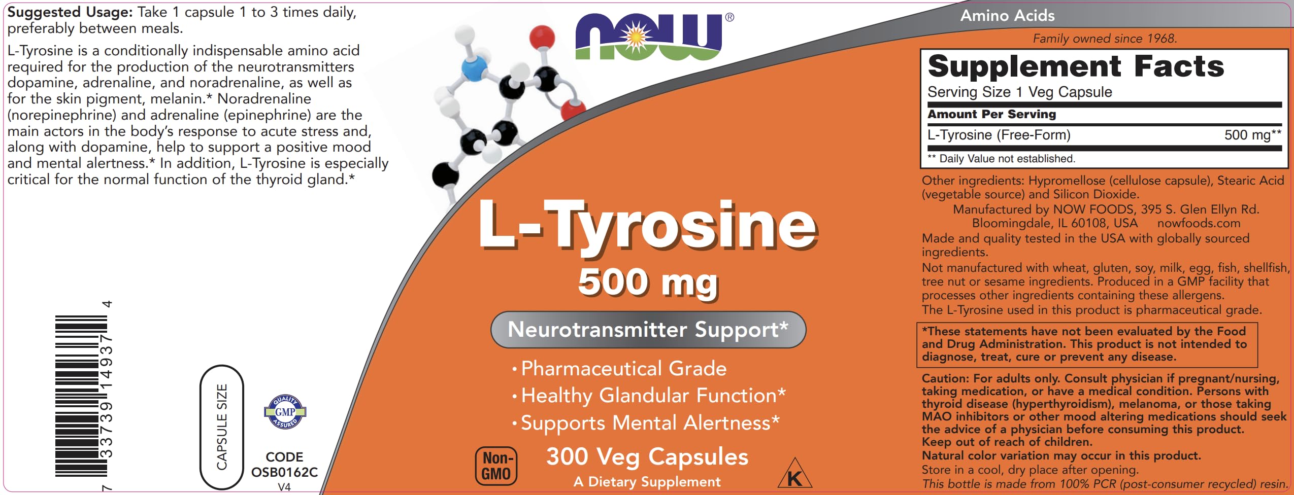 Product feature graphic highlighting free-form L-Tyrosine