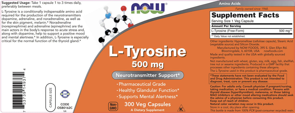 Product feature graphic highlighting free-form L-Tyrosine