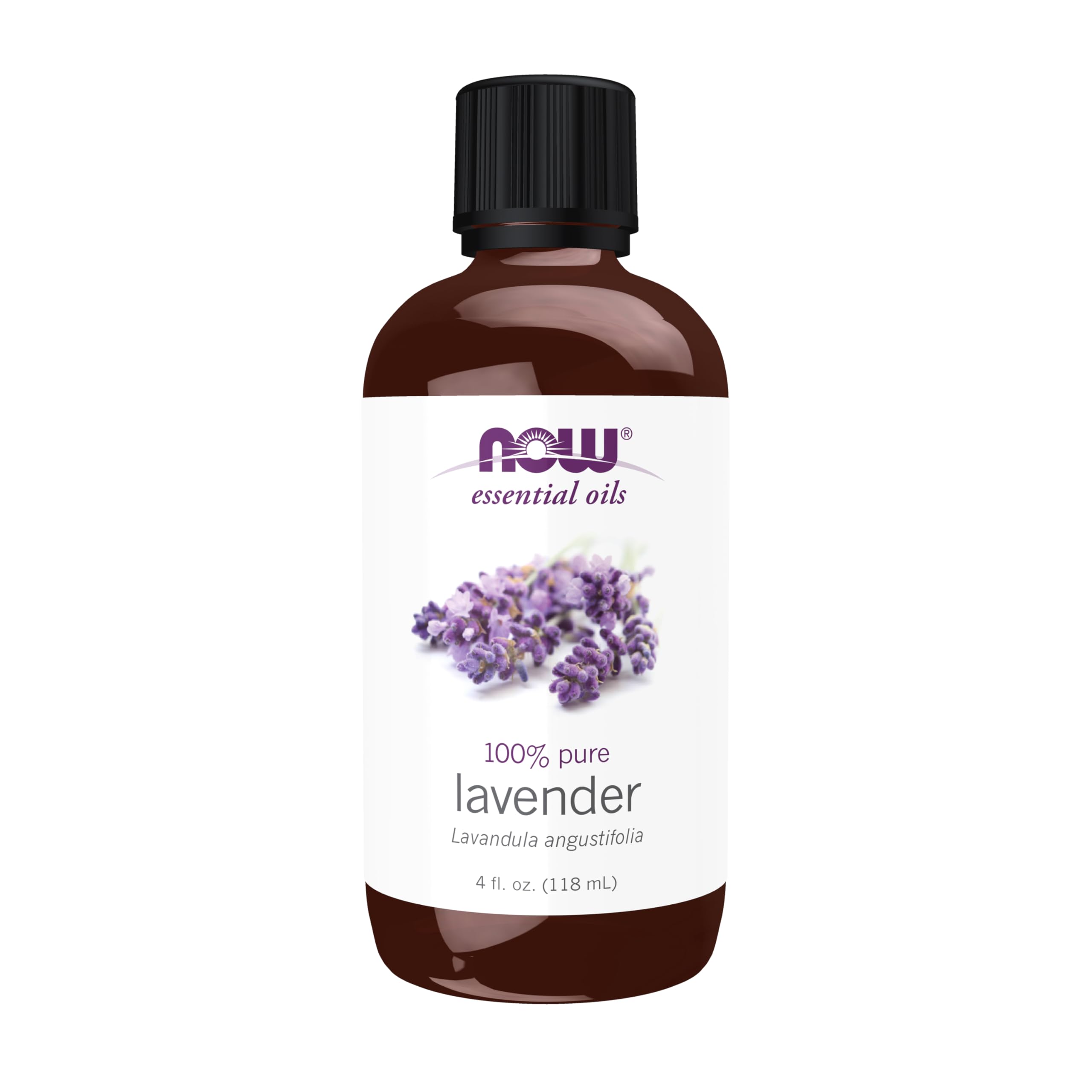 NOW Foods lavender essential oil bottle 4 oz - front view