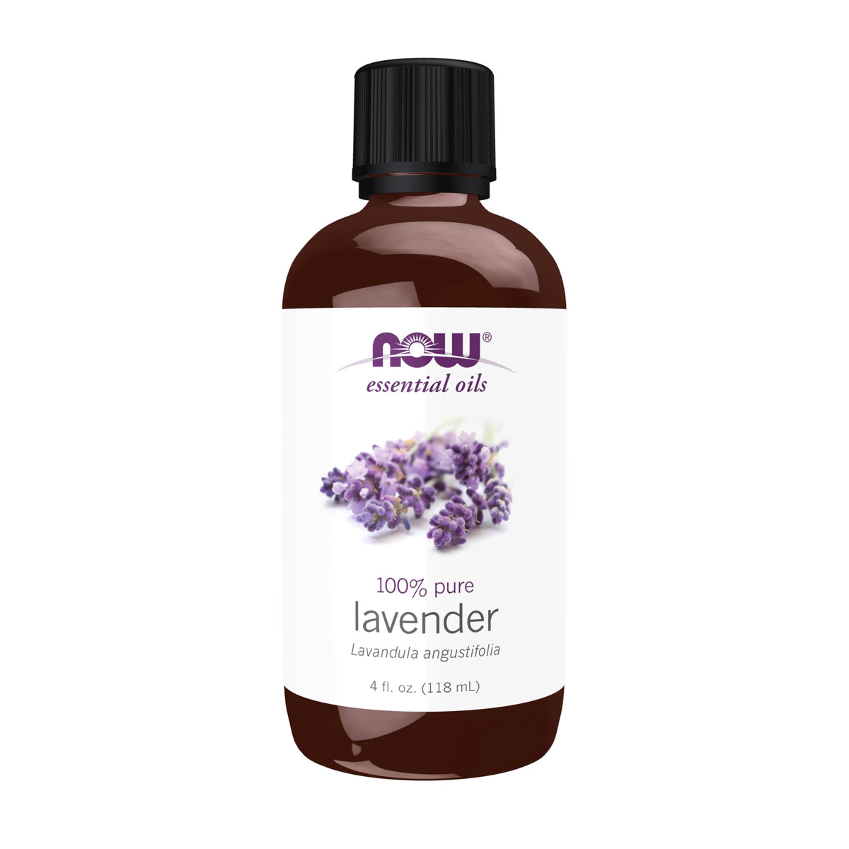 NOW Foods lavender essential oil bottle 4 oz - front view