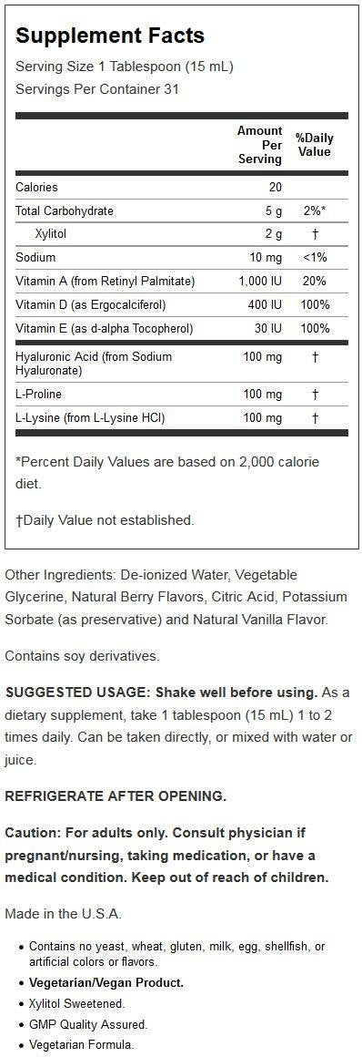 Now Foods Liquid Hyaluronic Acid 100 mg bottle – label close-up