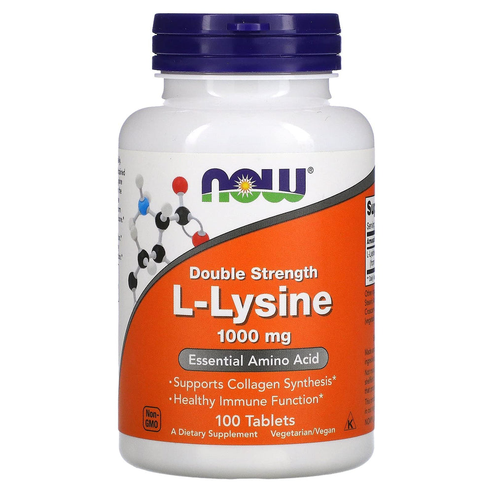 NOW Foods L-Lysine HCl 1000 mg double-strength vegan tablets bottle