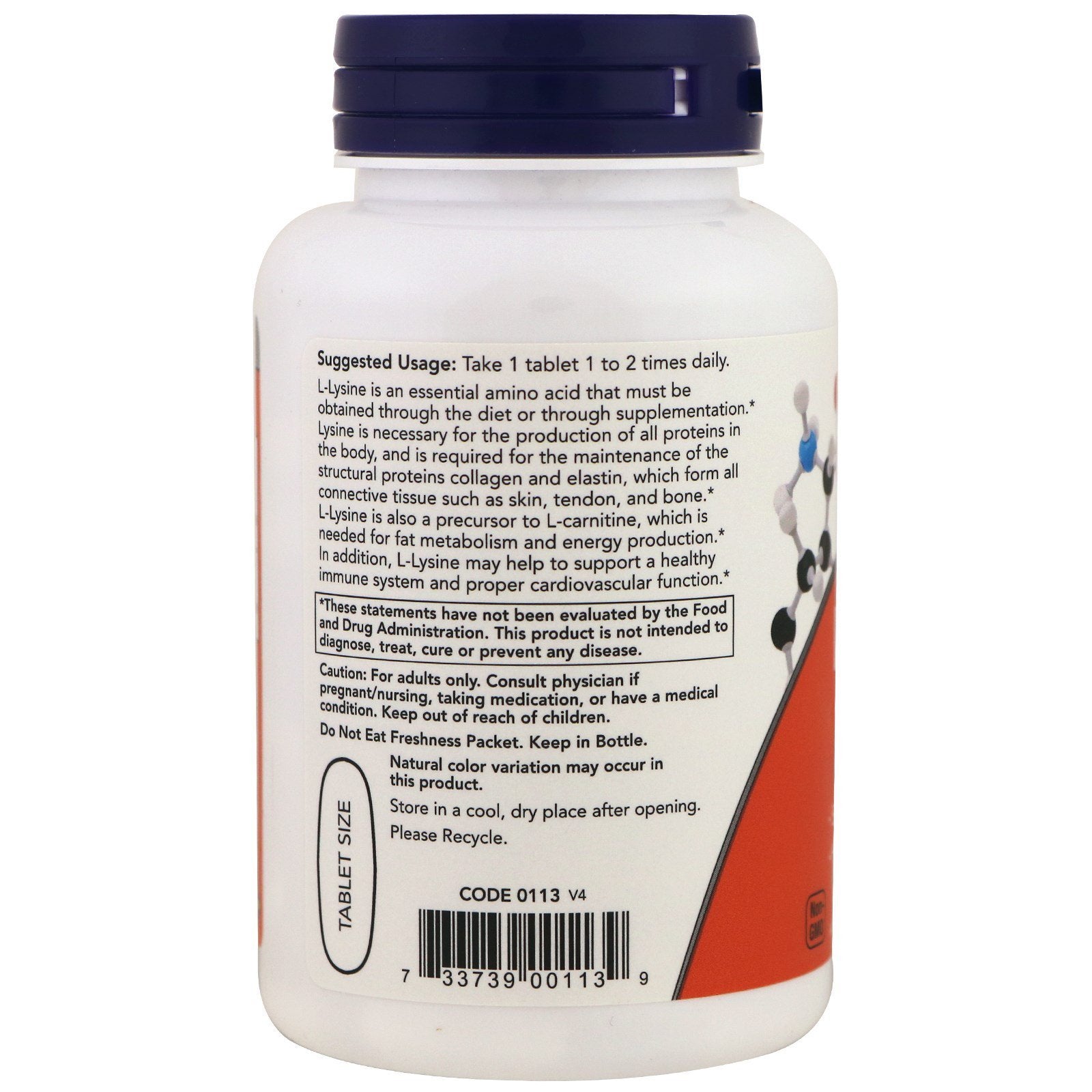 NOW Foods L-Lysine HCl 1000 mg label
