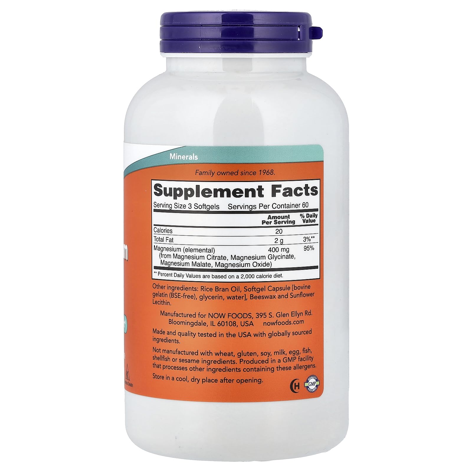 Close-up of NOW Foods Magnesium Citrate Softgels