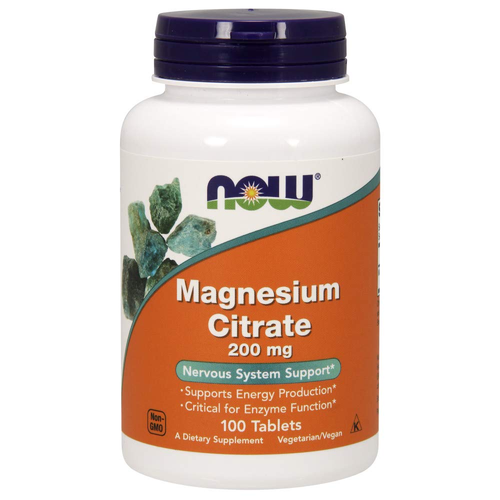 NOW Foods Magnesium Citrate 200 mg tablets bottle label