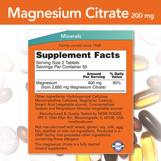 Close-up of bottle label showing Magnesium Citrate 200 mg