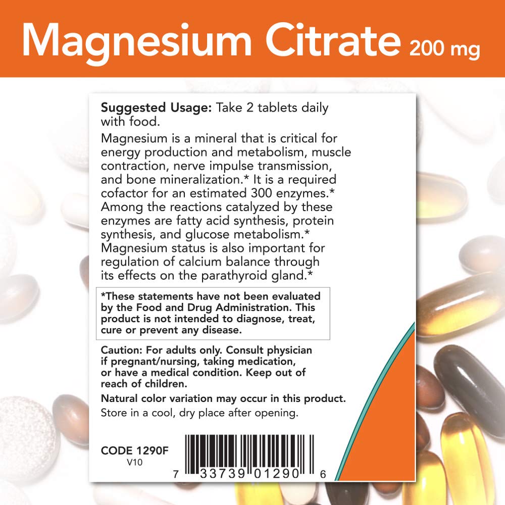 Supplement facts panel for NOW Foods Magnesium Citrate 200 mg