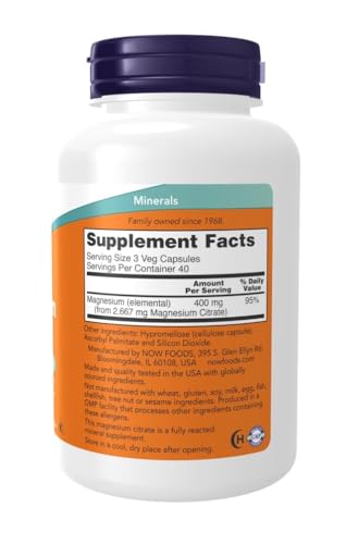 NOW Foods Magnesium Citrate 240-veg-capsules side view